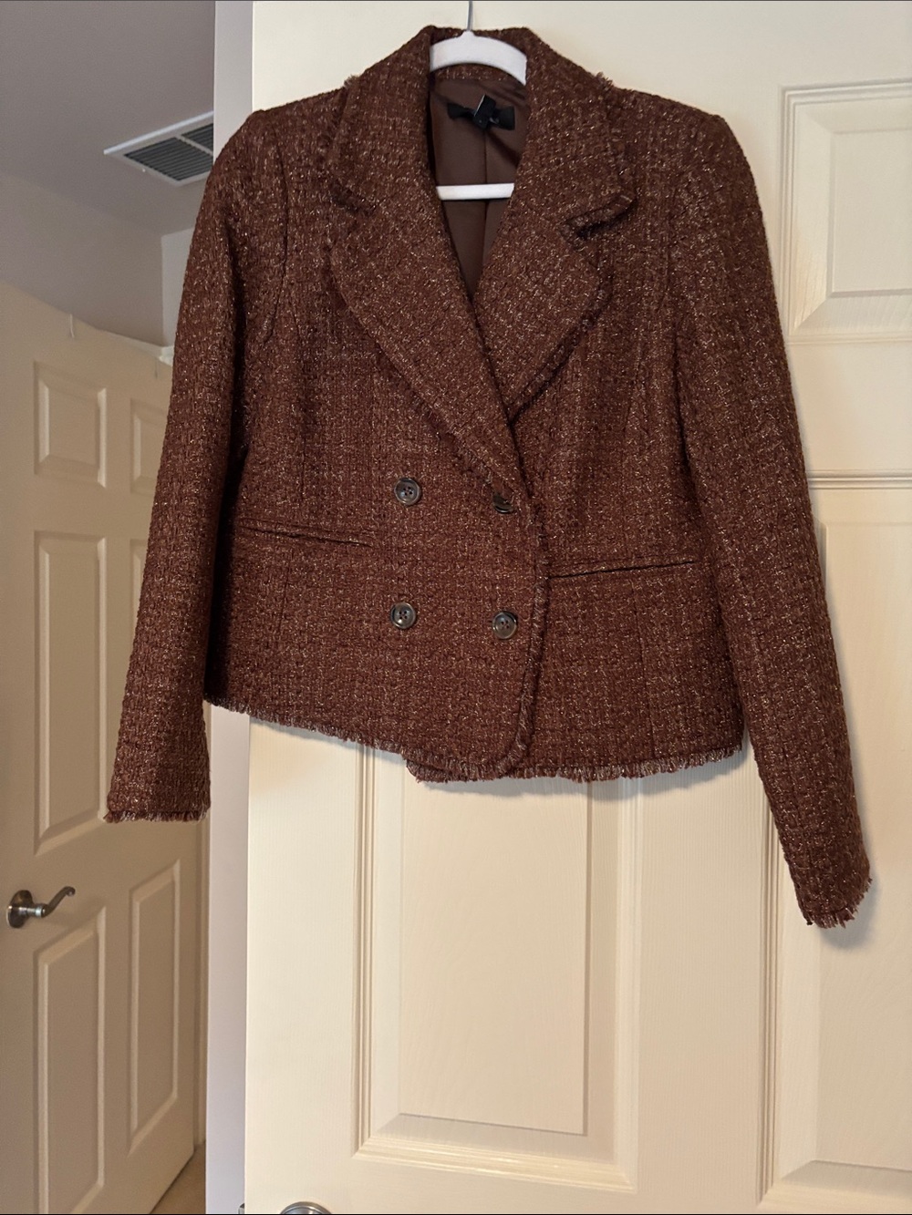 Talbots Brown Tweed Double-Breasted Blazer